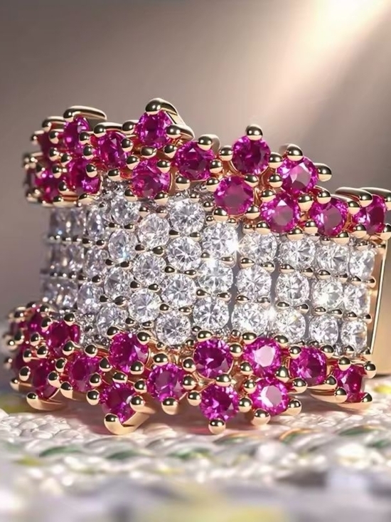 Anthropologie Jewelry - Gold Ring with Pink Gemstones and Clear Crystals